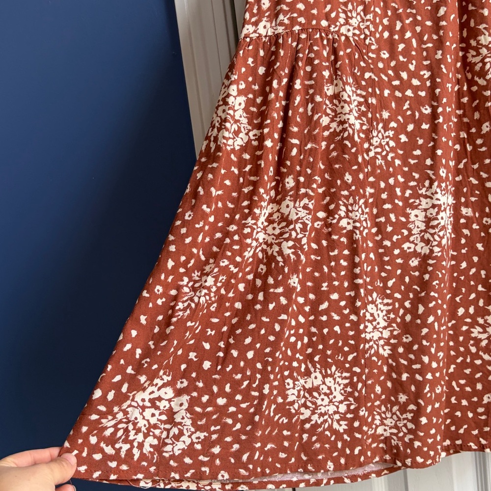 Knox Rose Floral Print Peasant Boho Mini Dress Women's Size Large Rust Cream - Picture 7 of 12